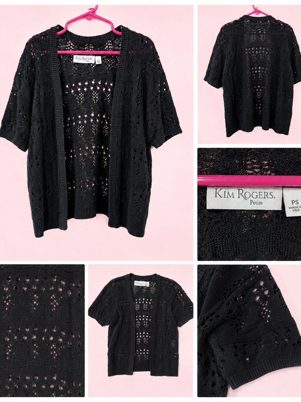 Kim Rogers Black Openwork Short-Sleeve Cardigan